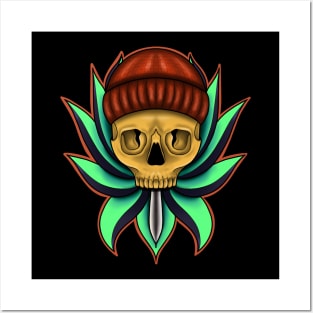 Skull with Hat in Lotus flower Posters and Art